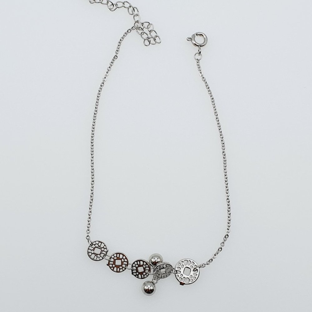 "925 Silver Plated Round Coin Dangle Tassel Anklet, - Picture 7 of 7